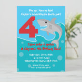 Shark Bite Invite - 4e verjaardag Kaart (Staand voorkant)