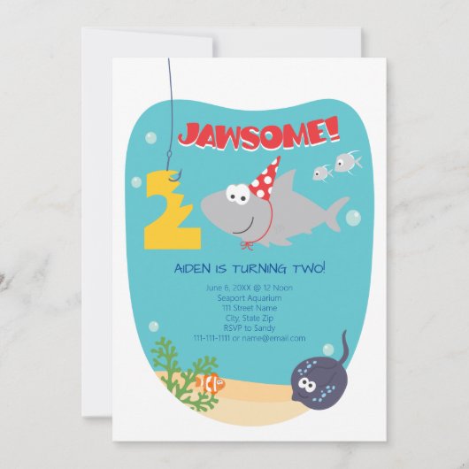 Shark Bite Second Birthday Invitation Kaart (Voorkant)