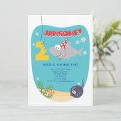 Shark Bite Second Birthday Invitation Kaart (Staand voorkant)