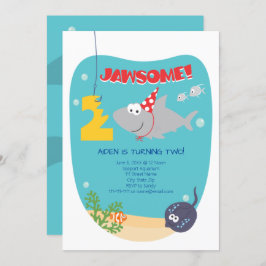 Shark Bite Second Birthday Invitation Kaart