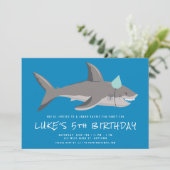 Shark Blue Cool Kids Verjaardagsfeestje Kaart (Staand voorkant)