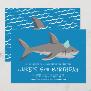 Shark Blue Cool Kids Verjaardagsfeestje Kaart