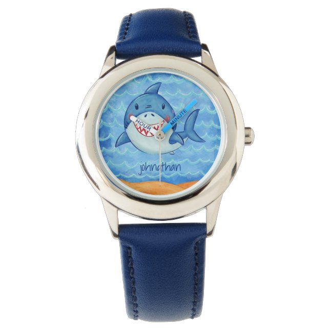 Shark Blue Ocean Kinder Schattige onder het Zee Cu Horloge (Voorkant)