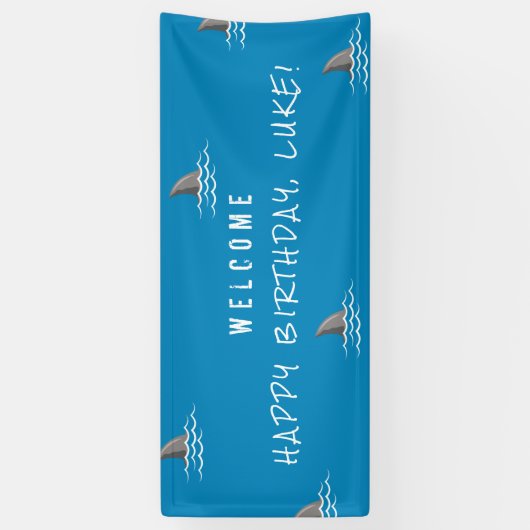 Shark Blue Underwater kinderen Birthday Party Spandoek (Verticaal)