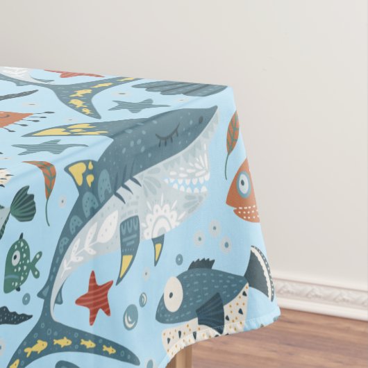 Shark Blue Zee Ocean Fish Animals Thema Jongensfee Tafelkleed (Voorbeeld)