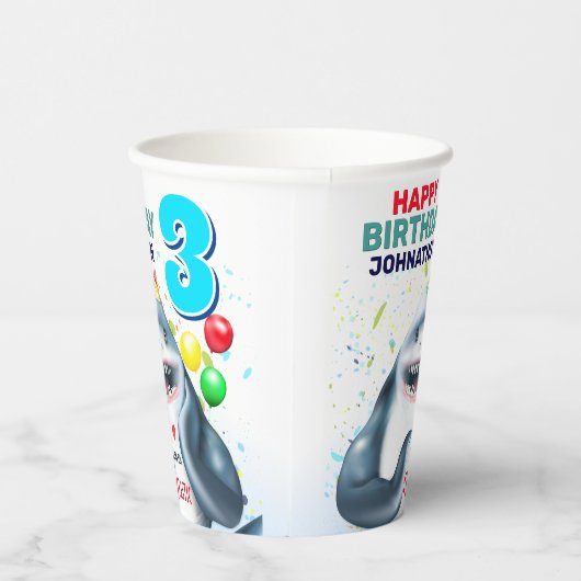 Shark Blushing Kids Verjaardag Papieren Bekers (Rechts)