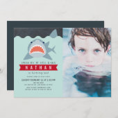 Shark Boy Navy Blue Pool Foto Verjaardag Kaart (Voorkant / Achterkant)