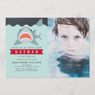 Shark Boy Navy Blue Pool Foto Verjaardag Kaart