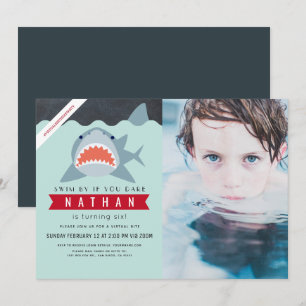Shark Boy Navy Blue Virtual Pool Foto Birthday Kaart
