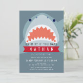 Shark Boy Slate Blue Pool Verjaardag Kaart (Staand voorkant)