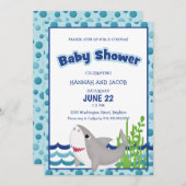 Shark Boy's Blue Couple's Baby shower Kaart (Voorkant / Achterkant)