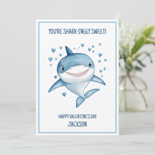 Shark Boys Klaslokaal School Happy Valentine's Day Feestdagenkaart (Staand voorkant)