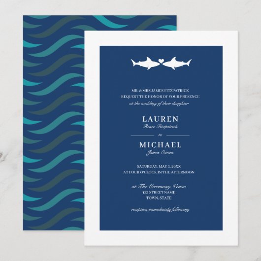 Shark bruiloft uitnodiging (Voorkant / Achterkant)