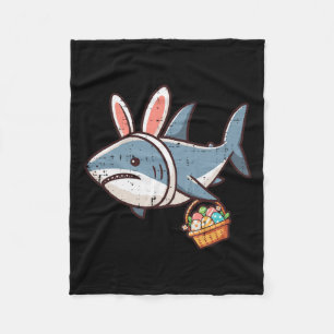 Shark Bunny Easter Eggs Funny Hunt Girls Boys Kind Fleece Deken