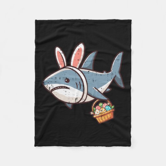Shark Bunny Easter Eggs Funny Hunt Girls Boys Kind Fleece Deken (Voorkant)