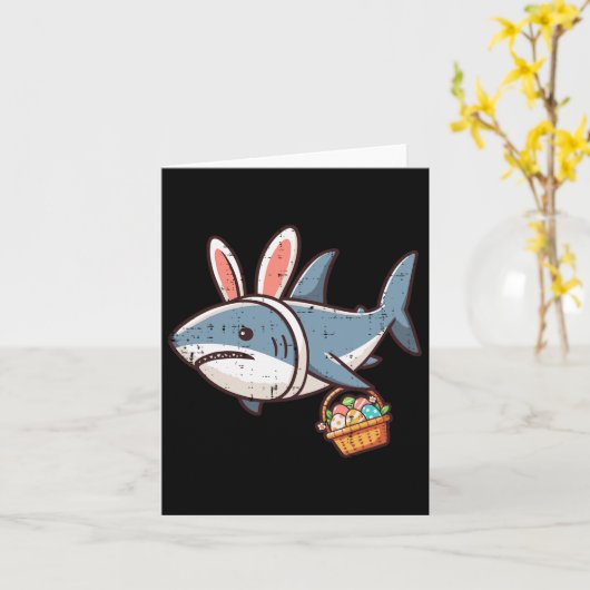 Shark Bunny Easter Eggs Funny Hunt Girls Boys Kind Kaart (Gele Bloem)