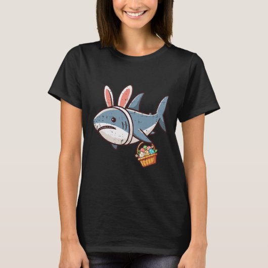 Shark Bunny Easter Eggs Funny Hunt Girls Boys Kind T-shirt (Voorkant)