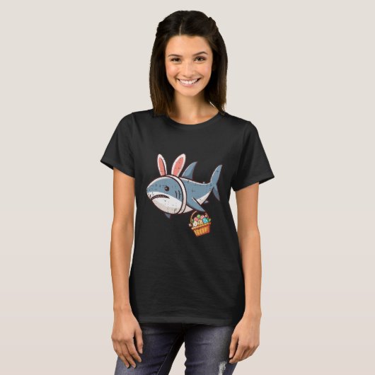 Shark Bunny Easter Eggs Funny Hunt Girls Boys Kind T-shirt (Voorkant volledig)