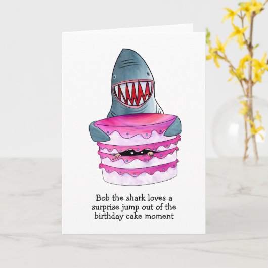 Shark Cake Surprise Verjaardag Kaart (Gele Bloem)