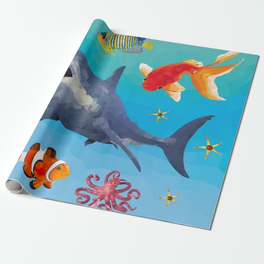 Shark Children Party-inpakpapier Cadeaupapier (Uitgerold)