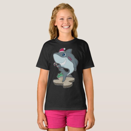 Shark Christmas Candy Cane T-shirt (Voorkant volledig)