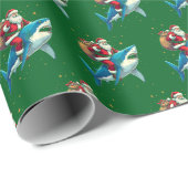 Shark Christmas Gift Wrap Santa Claus Riding Shark Cadeaupapier (Rol Hoek)