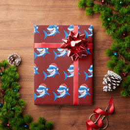 Shark Christmas Santa Hat Gift Cadeaupapier