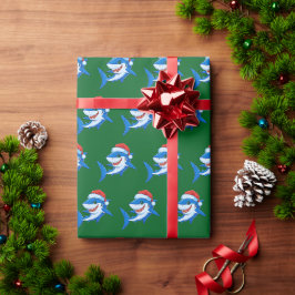 Shark Christmas Santa Hat Gift Groen Cadeaupapier