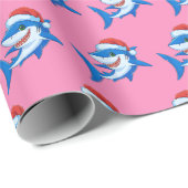 Shark Christmas Santa Hat Gift Roze Oceaan Cadeaupapier (Rol Hoek)