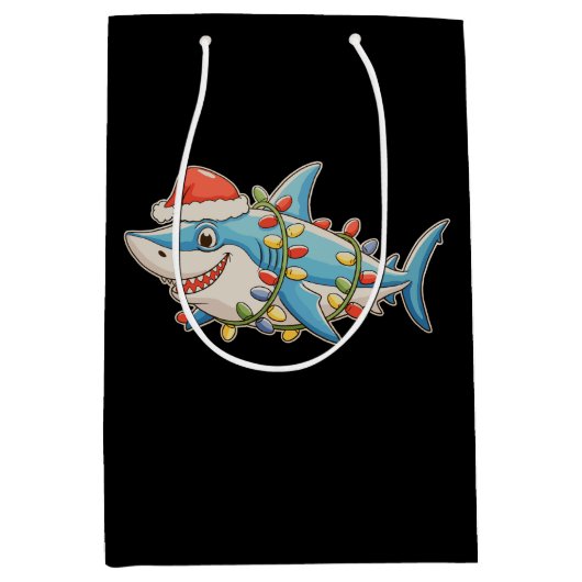 Shark Christmas Santa Hat Xmas Lights Sharkmas Medium Cadeauzakje (Voorkant)