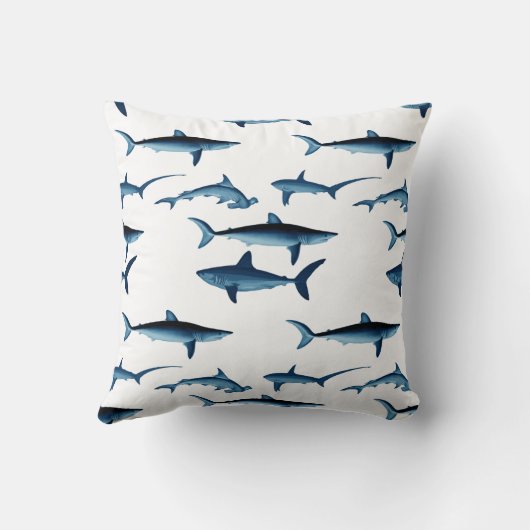 Shark Coastal Theme Blue Decoupage Tissue Paper Kussen (Achterkant)