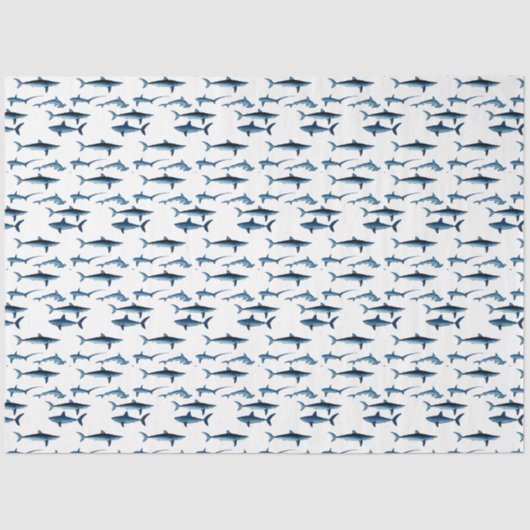 Shark Coastal Theme Blue Decoupage Tissue Paper Tissuepapier (Voorkant)