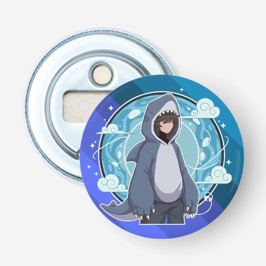 Shark Costume Coffee Art Button Flesopener (Voorkant)