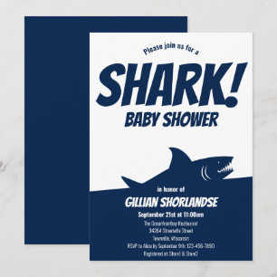 Shark Dark Blue Baby shower Invitation Kaart