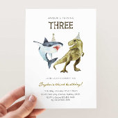 Shark & Dino 3e B'day Uitnodiging, T-rex Shark Par Kaart