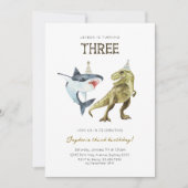 Shark & Dino 3e B'day Uitnodiging, T-rex Shark Par Kaart (Voorkant)