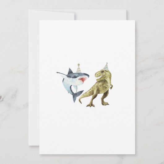 Shark & Dino 3e B'day Uitnodiging, T-rex Shark Par Kaart (Achterkant)