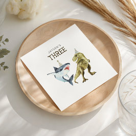 Shark & Dino 3rd Birthday, T-rex Shark Party Servet