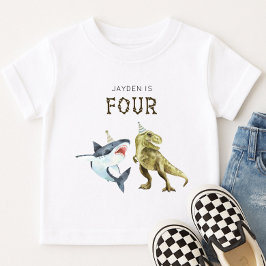 Shark & Dino 4th Birthday T-shirt, T-rex en haai T-shirt
