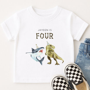 Shark & Dino 4th Birthday T-shirt, T-rex en haai T-shirt