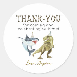 Shark & Dinosaur Birthday Thank You Ronde Sticker