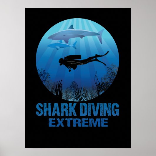 Shark Diving Extreme Scuba Diver Poster (Voorkant)