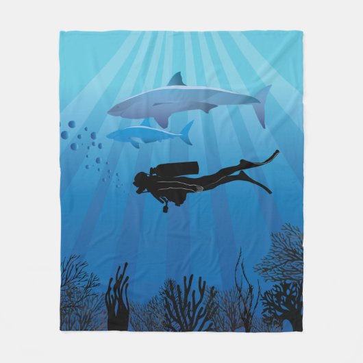 Shark Diving Scuba Diver Fleece Deken (Voorkant)