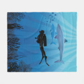 Shark Diving Scuba Diver Fleece Deken (Voorkant (Horizontaal))