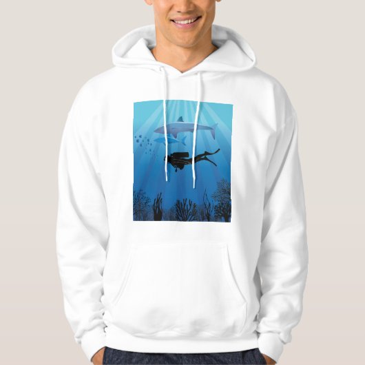 Shark Diving Scuba Diver Hoodie (Voorkant)