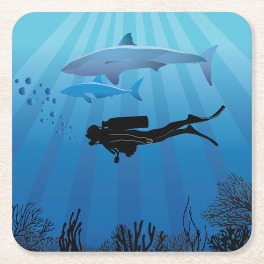 Shark Diving Scuba Diver Kartonnen Onderzetters (Voorkant)