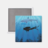 Shark Diving Scuba Diver Magneet (Voorkant / Achterkant)