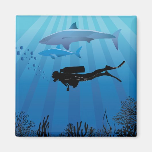 Shark Diving Scuba Diver Magneet (Voorkant)
