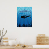 Shark Diving Scuba Diver Poster (Keuken)