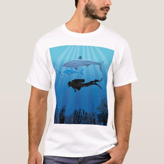 Shark Diving Scuba Diver T-shirt (Voorkant)